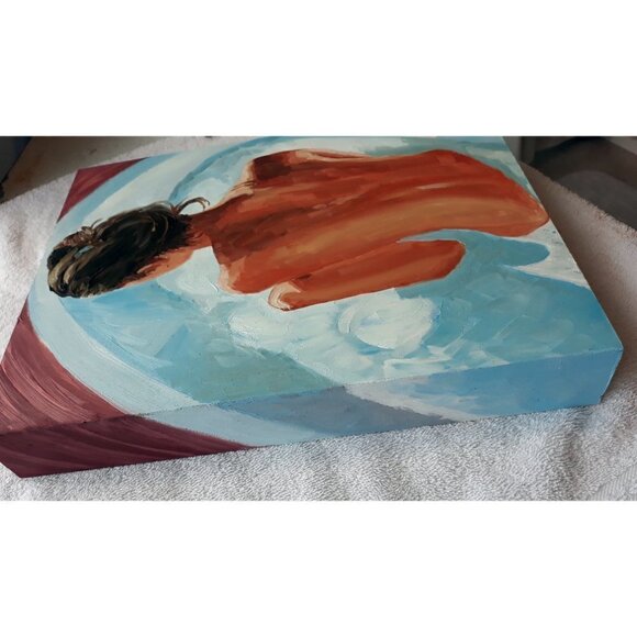 "Sunday Bath" Original oil painting on Cradled Wood Panel - Picture 3 of 5